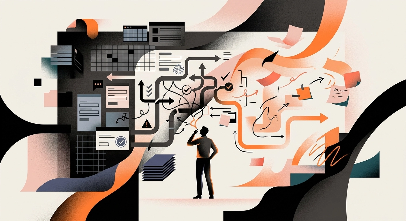 Abstract enterprise workflow and system interaction visual